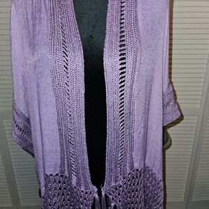 Light Lavender Wrap Around Short Sweater /Duster With Tassels At The Bottom.